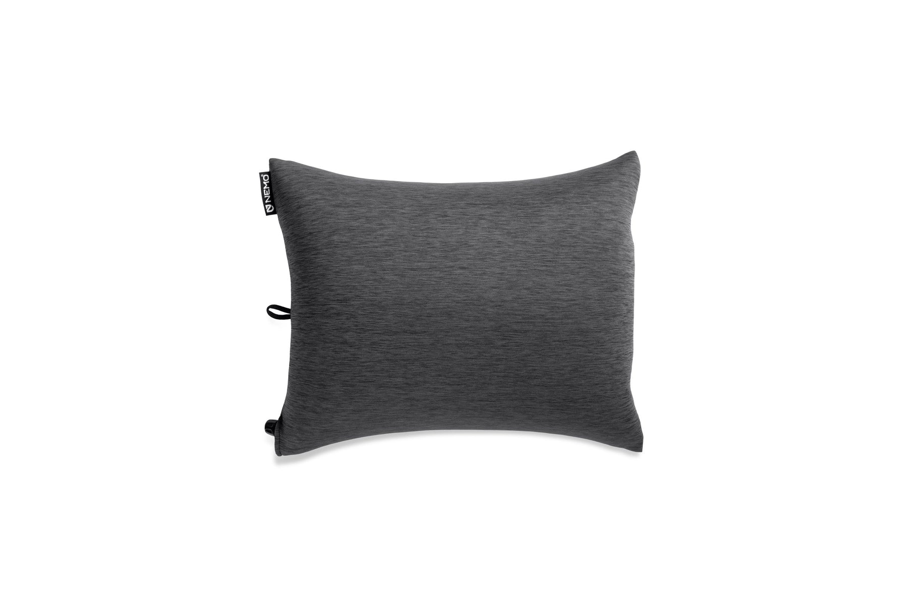The NEMO Equipment Fillo™ King Luxury Camping Pillow is a rectangular, dark gray premium foam pillow with a small black side tag and a machine-washable jersey cover, shown on a white background.