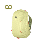 The NEMO Equipment Resolve™ Women’s 25L Endless Promise® Technical Active Daypack is a light yellow, grid-patterned recyclable backpack with red accents and abrasion-resistant fabric, shown against a white backdrop. Part of the Endless Promise collection.