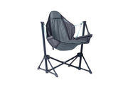 The NEMO Equipment Stargaze™ EVO-X Folding Reclining Camp Chair features a dark fabric seat, black metal frame, armrests, and an elevated, collapsible design—offering luxurious comfort for any adventure.